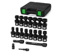 TecoTek 19 PCS 1/2" Drive Shallow Universal Impact Socket Set, Swivel Socket Set, Metric Socket Set with Flexible Wobble, 10-24mm, Cr-Mo Steel, Includes Extension Bars and Adapter