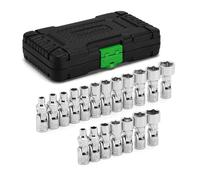 TecoTek 19-Piece 1/4-Inch Drive Universal Joint Socket Set, Swivel Socket Set, 6-Point, SAE (3/16" to 9/16") and Metric (5mm to 15mm), CR-V, Universal Flex Socket for Easier Access to Tight Spaces