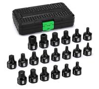 TecoTek 20PCS 3/8" Drive Low Profile Nano with Outside Hex Impact Bit Socket Set, Stubby Torx, Hex & Spline Socket Set, H6-H12, T25-T55, M6-MT16, S2 Steel, Anti-Roll Design for Impact Use