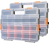 TecoTek 2PCS Toolbox Organizer Sets, 20 Removable Dividers, Durable Plastic Box, Excellent for Screws, Nuts, Small Parts, 34-Compartment, Black/Orange, 2 Pieces Set