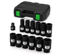 TecoTek 3/4" Drive Deep 6-Point Impact Socket Set, 13-Piece Jumbo Assortment, Cr-Mo, Metric (17mm to 41mm), 1/2" F to 3/4" M Impact Socket Adapter, for Large Vehicle and Apparatus Maintenance