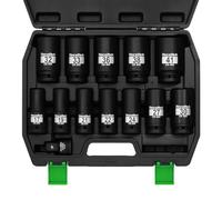 TecoTek 3/4" Drive Deep 6-Point Impact Socket Set, 13-Piece Jumbo Assortment, Cr-Mo, Metric (17mm to 41mm), 1/2" F to 3/4" M Impact Socket Adapter, for Large Vehicle and Apparatus Maintenance