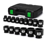 TecoTek 3/4" Drive Shallow 6-Point Impact Socket Set, 15-Piece Heavy Duty Impact Socket Set, CR-MO, Metric (17mm to 55mm), Enhanced Storage Case