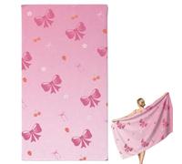 TecquorA Beach Towel Quick-Dry Large Gym Towel, 170 X 90 Cm Lightweight Sun Lounger Beach Towels For Travel Swim Pool Yoga Holiday Essentials Travel Camping Towels For Women Girls, Pink Bows