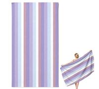 TecquorA Beach Towels For Adults Quick Dry Towel, 170 X 90 Cm Hot Weather Essentials Sunbed Towels, Sand-Free, Large Travel Summer Beach Towel For Travelling Pool Yoga & Sunbathing, Purple Striped