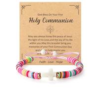 TecquorA Christian Gifts for Girls Boys Teens, Cross Bracelet for Teens, Graduation Baptism First Communion Gifts for Teen Girl Boy Jewelry Keepsake, 8*8*1cm, Clay, no gemstone