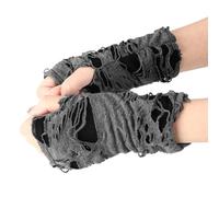 TecquorA Punk Fingerless Glove Ripped Gothic Half Finger Gloves,1 Pair Distressed Fingerless Short Armwarmers,Stretchy Soft Fingerless Mittens for Costume Birthday Scary Party Halloween Costume