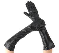 TecquorA Women's Faux Leather Long Gloves,1PCS Black Elastic Shiny Opera Gloves,Wet Look Evening Party Elegant for Ladies Costume Dress Cosplay Wedding,Stretchy Opera Length Finger Dress up Halloween