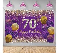 Tecreo 70th Birthday Decorations, Purple Glitter Spots Fabric Sign Poster, 150cm x 90cm, Vinyl, Birthday Party Decoration