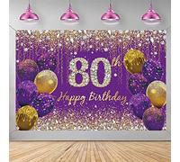 Tecreo 80th Birthday Decoration, Purple Glitter Spots Fabric Sign Poster, 150cm x 90cm, Vinyl, Birthday Party Decoration