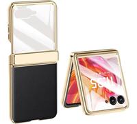 TECSHINE Case for Motorola Moto Razr 50 Ultra Folding Screen Mobile Phone. Hinge, Leather Cover Shell for Moto Razr 50 Ultra Cell-Phone -Black