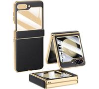 TECSHINE Case for Samsung Galaxy Z Flip5 Folding Screen Mobile Phone. Hinge, Leather Cover Shell for Galaxy Z Flip 5 Cell-Phone -Black