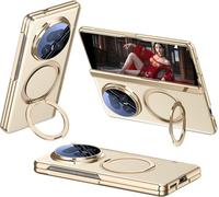 TECSHINE Cell-phone Leather Case for Honor Magic V5, Hinged Cover for Honor Magic V 5, Rotating Bracket, Mobile Phone Shell, Magnetic Holder, Holster -Golden