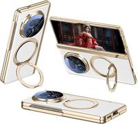 TECSHINE Cell Phone Leather Case for Honor Magic V5, Hinged Cover for Honor V 5, Magnetic Kick-stand, Mobile Phone Shell, Rotating Bracket, Holster -White