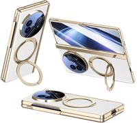 TECSHINE Cell Phone Leather Case for Vivo X Fold5, Hinged Cover for Vivo X Fold 5, Magnetic Kick-stand, Mobile Phone Shell, Rotating Bracket, Holster -White