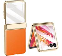 TECSHINE Cellphone Case for Motorola Moto Razr 50 Ultra Folding Screen Phone. Hinge, Leather Cover Shell for Moto Razr50 Ultra Mobile Phone -Orange