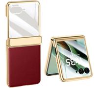 TECSHINE Cellphone Case for Motorola Moto Razr 60 Folding Screen Phone. Hinge, Leather Cover Shell for Moto Razr 2025 Mobile Phone -Red