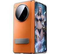 TECSHINE Cellphone Case for OPPO Find N6, Find N 6 Hinged Protective Cover, Bracket, Mobile Phone Shell, Support Frame, Genuine Leather Holster -Orange