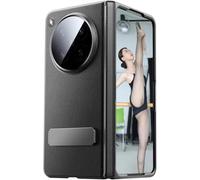 TECSHINE Genuine Leather Cell Phone Case for OPPO Find N6, Find N 6 Hinged Protective Cover, Bracket, Mobile Phone Shell, Support Frame, Holster -Black