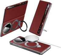 TECSHINE Intelligent Leather Mobile Phone Case for HONOR Magic V5. Magnetic, Bracket, Smart Cell-Phone Cover/Shell for Magic V 5 Red