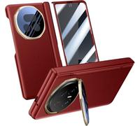 TECSHINE Leather Case for Honor Magic V5, Cellphone Hinged Cover for Honor V 5, Kickstand, Mobile Phone Shell, Holster -Red