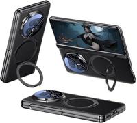 TECSHINE Leather Case for Honor Magic V5, Hinged Cover for Honor V 5, Mobile Phone Shell, Rotating Magnetic Bracket, Cellphone Holster -Black