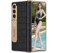 TECSHINE Leather Case for Samsung Galaxy Z Fold 4, Hinged Cover for Samsung Z Fold4 Phone, Bracket, Mobile Phone Shell, Support Frame, Leather Holster