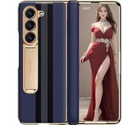 TECSHINE Leather Case for Samsung Galaxy Z Fold5, Hinged Cover for Samsung Z Fold 5 Phone, Bracket, Mobile Phone Shell, Support Frame, Leather Holster -Blue