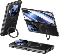 TECSHINE Leather Case for Vivo X Fold5, Hinged Cover for Vivo X Fold 5, Mobile Phone Shell, Rotating Magnetic Bracket, Cellphone Holster -Black