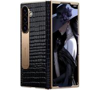 TECSHINE Luxury Genuine Leather Cell Phone Case for Samsung Galaxy Z Fold 7, Hinged Cover for Samsung Z Fold7, Mobile Phone Shell, Support Frame, Holster