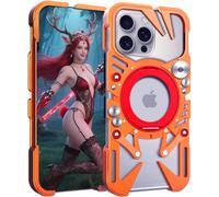 TECSHINE Metal Case for Apple iPhone 16 Pro Max, Cellphone Cover for iPhone 16 Pro Max, Border Mobile Phone Shell, Bracket, Game Armor, Mechanical Monsters -Orange