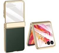 TECSHINE Mobile Phone Case for Motorola Moto Razr 50 Ultra Folding Screen Phone. Hinge, Leather Cover Shell for Moto Razr50 Ultra Cell Phone -Green