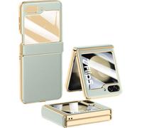 TECSHINE Mobile Phone Case for Samsung Galaxy Z Flip5 Folding Screen Phone. Hinge, Leather Cover Shell for Galaxy Z Flip 5 Cell Phone -Green