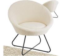 Tectake 1 Accent Chair Centera - Bouclé Or Velvet Fabric, Curved Backrest, And Steel Frame Armchair - Bouclé Off-White