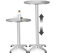 Tectake 1 Aluminum Bistro Table Frederic 60 Cm, Height-Adjustable 57.5 Cm - Silver
