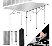 ALUMINIUM FOLDING PORTABLE CAMPING TABLE ROLL TOP PICNIC GARDEN PARTY 140x70cm