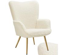 Tectake 1 Armchair Hygge - Padded, Armrests And Ergonomic Backrest, 150 Kg Load Capacity Without Stool - Bouclé Cream/gold