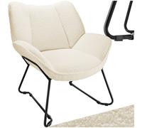 Tectake 1 Armchair Kjeld - Cosy Bouclé Fabric, Wingback Design, Sleek Steel Frame - Cream-White