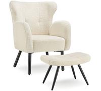Tectake 1 Armchair With Ottoman Vanersborg Bouclé , Thickly Upholstered With Stool - Bou ream/black