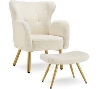 Tectake 1 Armchair With Ottoman Vanersborg Bouclé , Thickly Upholstered With Stool - Bou ream/gold