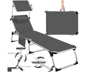 Tectake 1 Aurelie Aluminum Sun Lounger, Upholstered, Foldable - Grey
