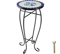 Tectake 1 Balcony Table With Mosaic Pattern (30X30X61.5Cm) 30 Cm - White/blue