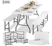 Tectake 1 Camping Table Set Panja Foldable, Weatherproof, Seats 8 - White