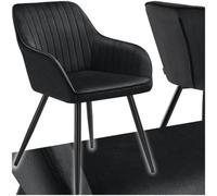 Tectake 1 Chair Marilyn - Velvet Look, Quilted, Continuous Backrest, Slim Steel Legs - Black/black