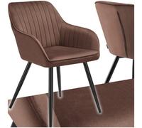 Tectake 1 Chair Marilyn - Velvet Look, Quilted, Continuous Backrest, Slim Steel Legs - Brown/black