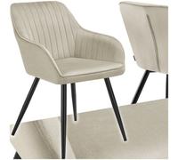 Tectake 1 Chair Marilyn - Velvet Look, Quilted, Continuous Backrest, Slim Steel Legs - Cream/black