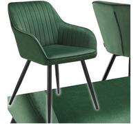 Tectake 1 Chair Marilyn - Velvet Look, Quilted, Continuous Backrest, Slim Steel Legs - Dark Green / Black