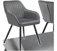Tectake 1 Chair Marilyn - Velvet Look, Quilted, Continuous Backrest, Slim Steel Legs - Grey/black