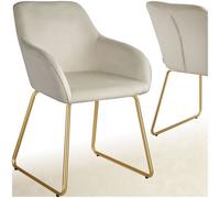 tectake Jeane Cream and Gold Velvet Look Dining Chair - Size: Single - Wilko