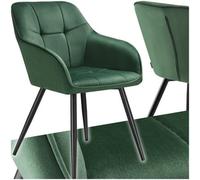 Tectake 1 Dining Chair Marilyn - Velvet Look, Quilted Pattern - Dark Green / Black